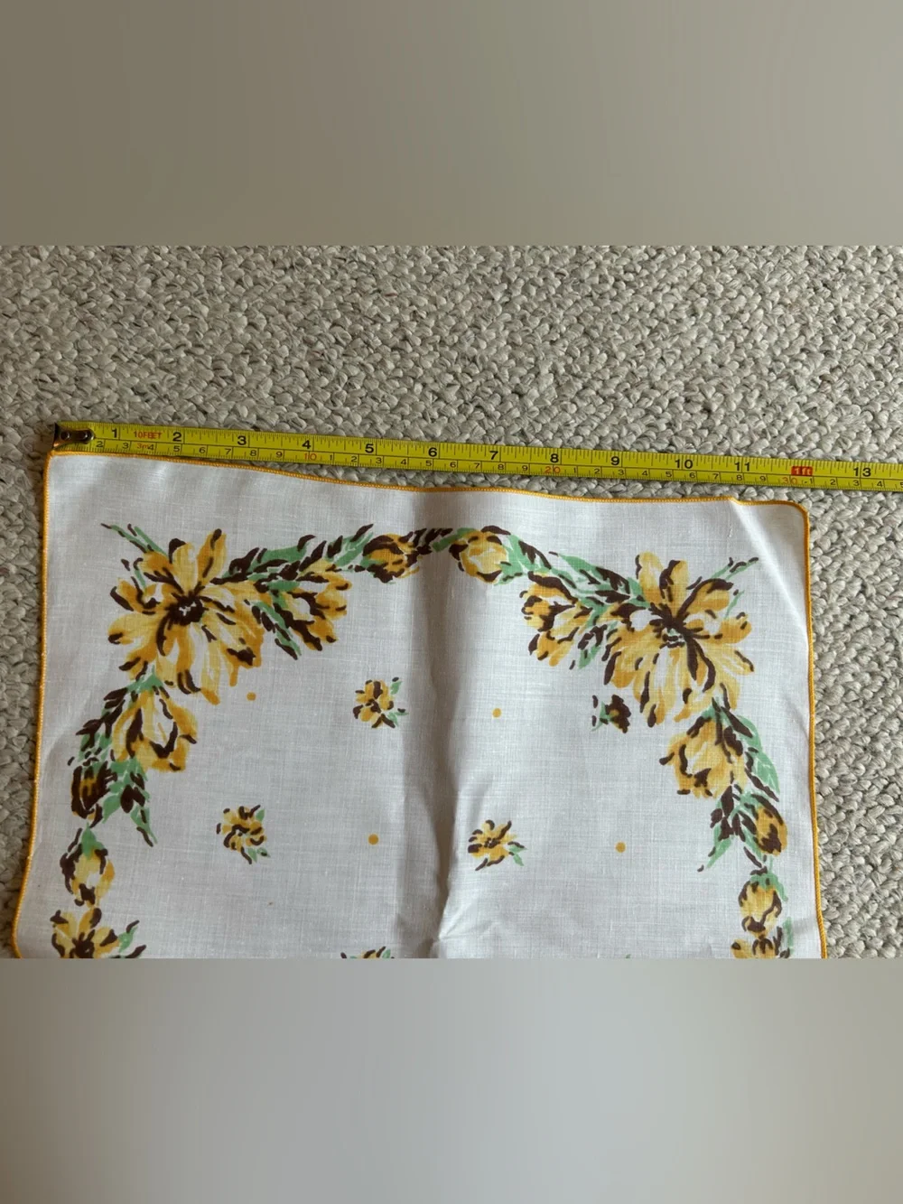 Vintage Floral Yellow & Green Linen Napkins and Small Table Runner- Set